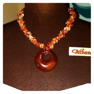 Coral red agate necklace